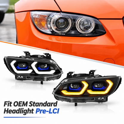 2006-2010 BMW 3-Series/M3 Yellow-White DRL Ikon Style Headlights | E92/E93 Pre-LCI