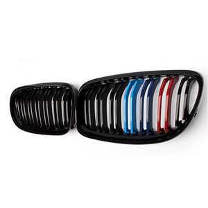 2007-2013 Bmw M3 Dual Slat Kidney Grilles | E90/e92/e93 Gloss Black With M Stripe / E90 (Sedan)