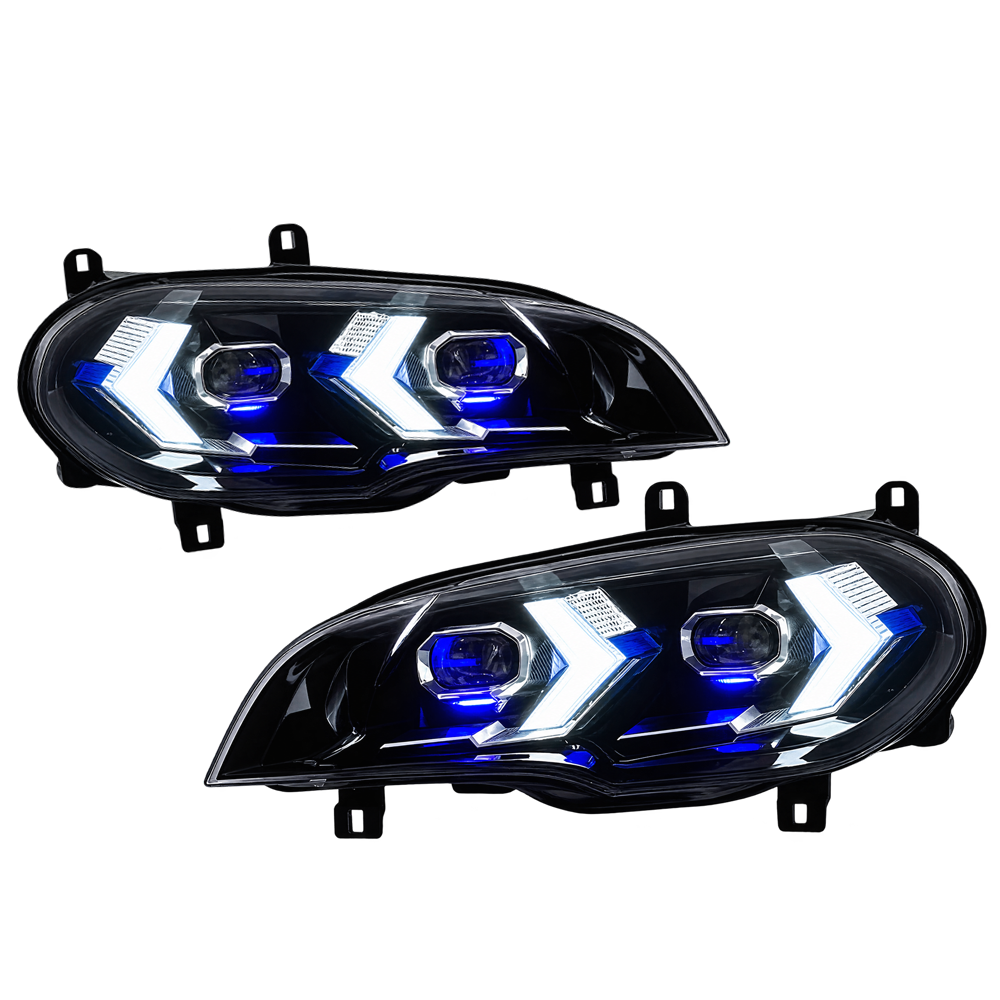 2007-2013 BMW X5/X5M Yellow-White Snake Eye Style LED Headlights | E70