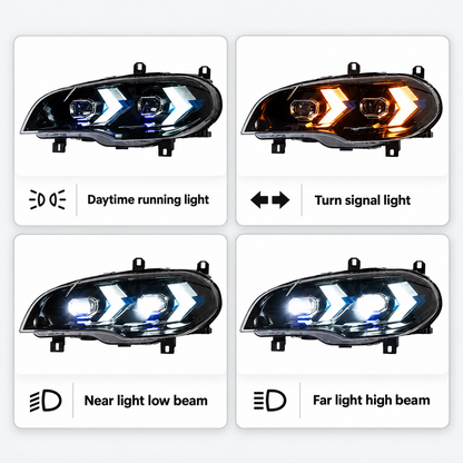 2007-2013 BMW X5/X5M Yellow-White Snake Eye Style LED Headlights | E70