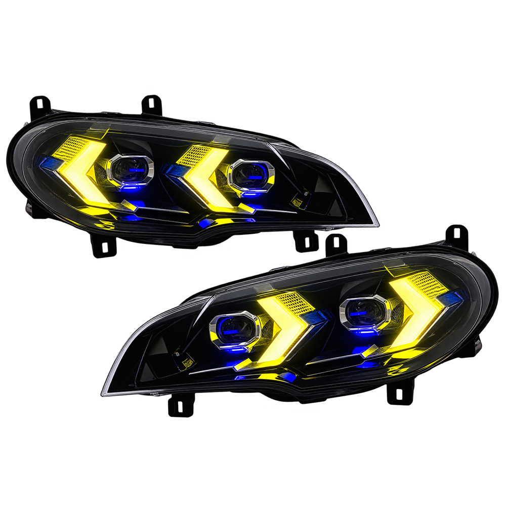 2007-2013 BMW X5/X5M Yellow-White Snake Eye Style LED Headlights | E70