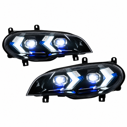 2007-2013 BMW X5/X5M Yellow-White Snake Eye Style LED Headlights | E70
