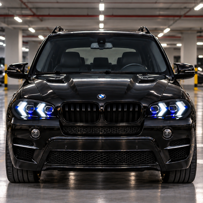 2007-2013 BMW X5/X5M Yellow-White Snake Eye Style LED Headlights | E70