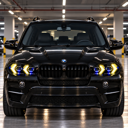 2007-2013 BMW X5/X5M Yellow-White Snake Eye Style LED Headlights | E70