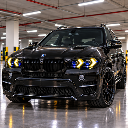 2007-2013 BMW X5/X5M Yellow-White Snake Eye Style LED Headlights | E70