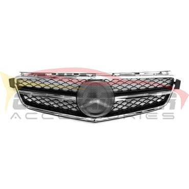 2008-2011 Mercedes-Benz C63 Amg Style Front Grille | W204 Chrome Silver Frame Gloss Black Net /