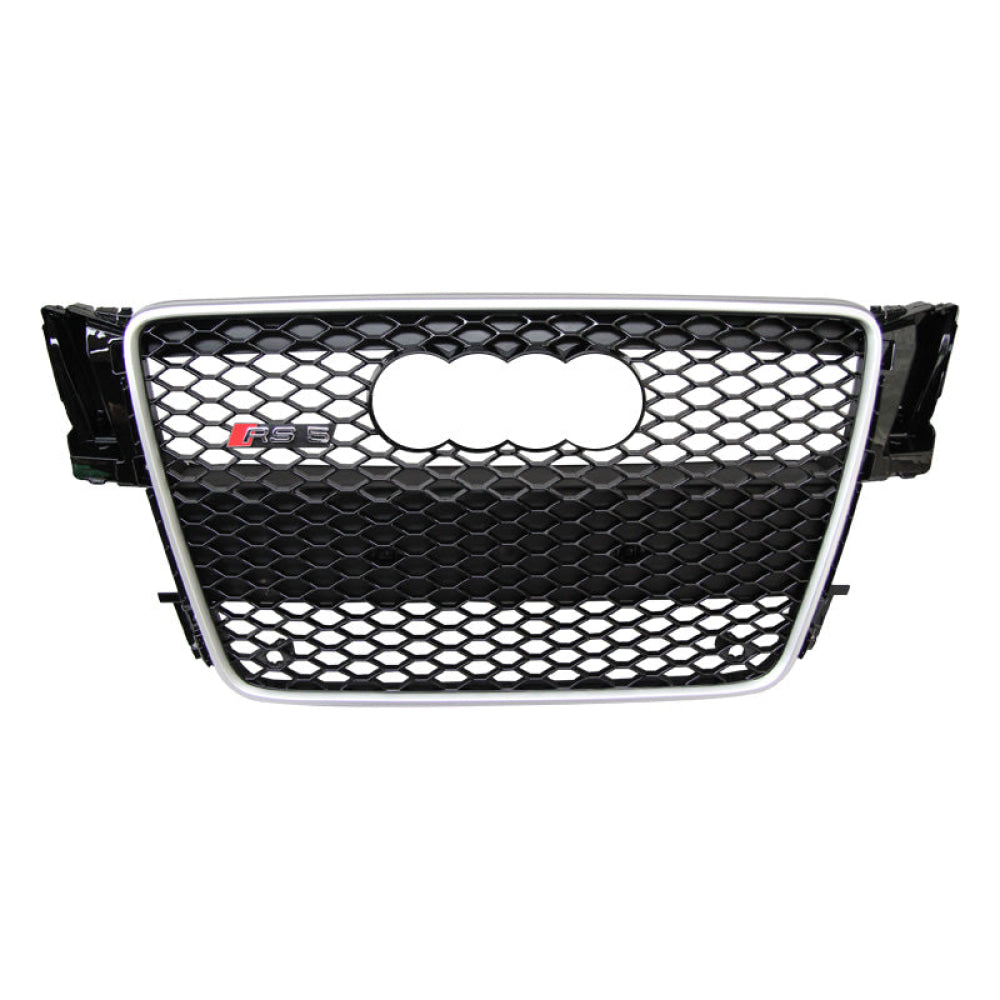 2008-2012 Audi Rs5 Honeycomb Grille | B8 A5/s5 Silver Frame Black Net With Emblem / Chrome