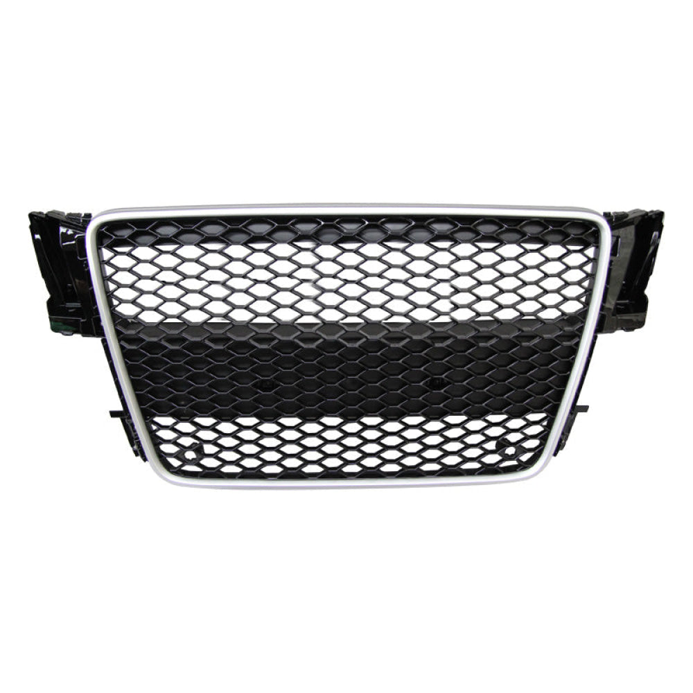 2008-2012 Audi Rs5 Style Honeycomb Grille | B8 A5/S5 Silver Frame Black Mesh Front Grilles