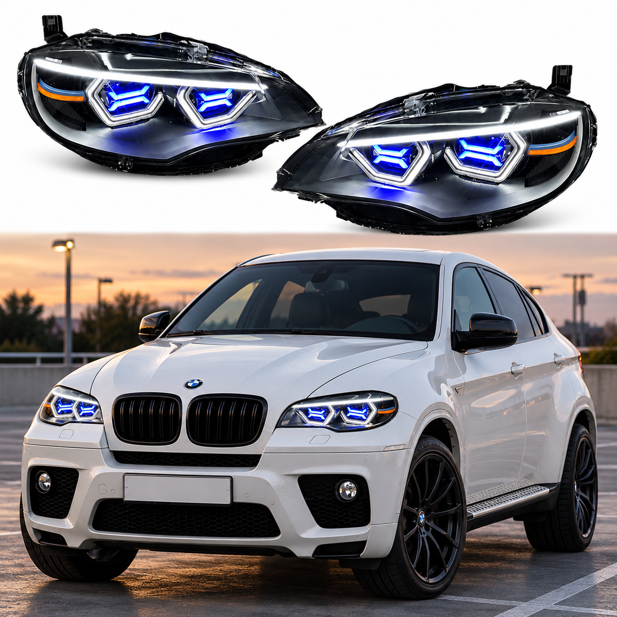 2008-2012 BMW X6/X6M RGB DRL OSS Style LED Headlights | E71 Pre-LCI