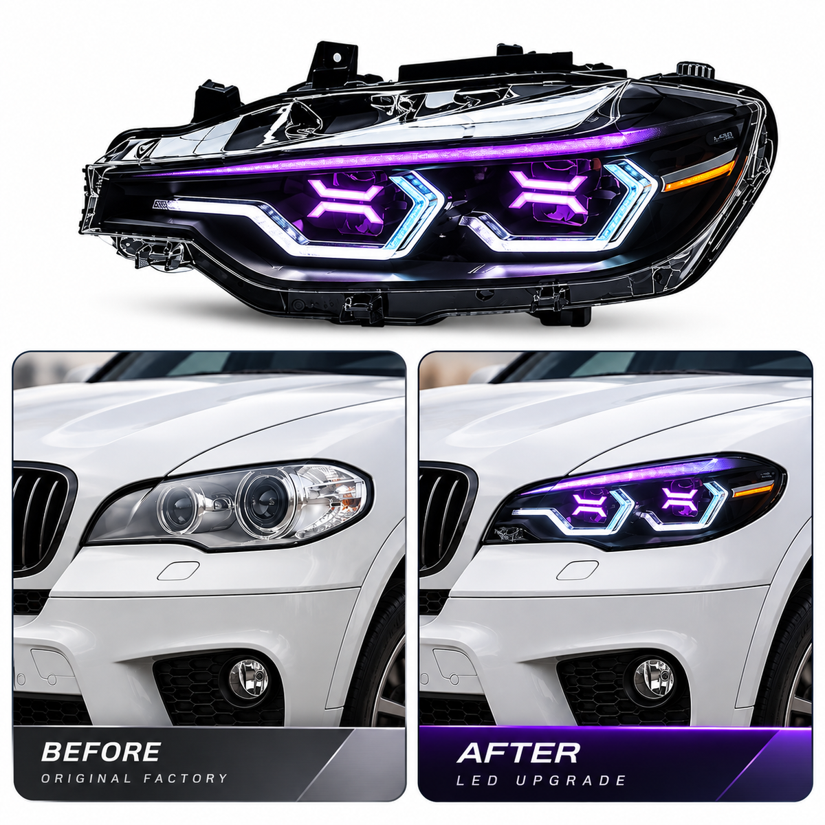 2008-2012 BMW X6/X6M RGB DRL OSS Style LED Headlights | E71 Pre-LCI