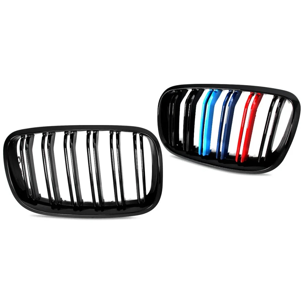 2008-2014 BMW X5/X6/X5M/X6M Dual Slat Kidney Grilles | E70/E71 Gloss Black with M Stripe / X5M Kidney Grilles
