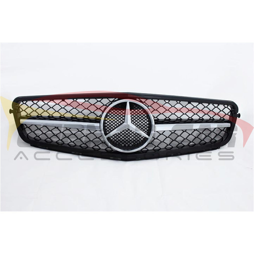 2008-2014 Mercedes-Benz C-Class Amg Style Front Grille | W204 Gloss Black Frame Chrome Silver Middle