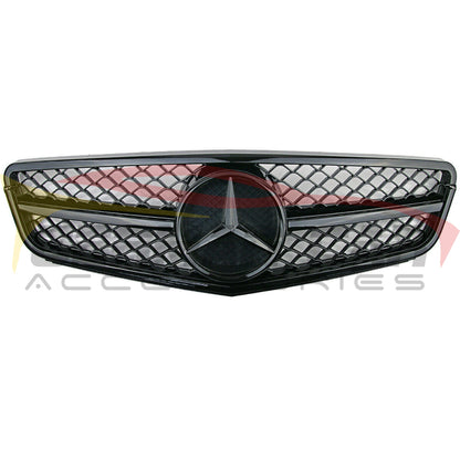 2008-2014 Mercedes-Benz C-Class Amg Style Front Grille | W204 Gloss Black Frame Middle / Mercedes