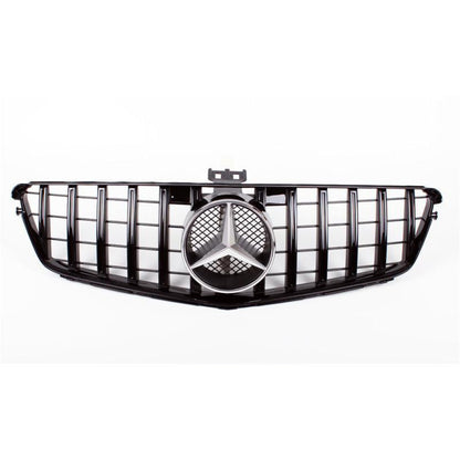 2008-2014 Mercedes-Benz C-Class Gtr Style Front Grille | W204 Gloss Black / Chrome Mercedes Emblem