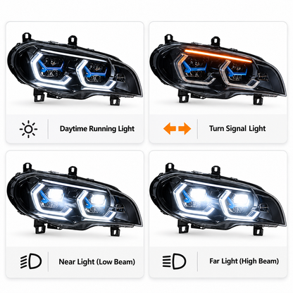 2008-2014 BMW X6/X6M Yellow-White G05 Laser Style LED Headlights | E71