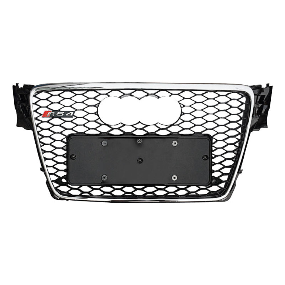 2009-2012 Audi Rs4 Honeycomb Grille | B8 A4/s4 Chrome Silver Frame Black Net With Emblem /