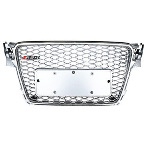 2009-2012 Audi Rs4 Honeycomb Grille | B8 A4/s4 Chrome Silver Frame Net All Mesh No Emblem / None