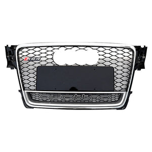 2009-2012 Audi Rs4 Honeycomb Grille With Quattro In Lower Mesh | B8 A4/s4 Chrome Silver Frame Black