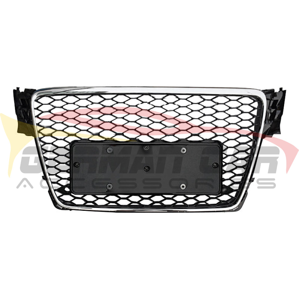 2009-2012 Audi Rs4 Style Honeycomb Grille | B8 A4/S4 Chrome Silver Frame Black Mesh Front Grilles