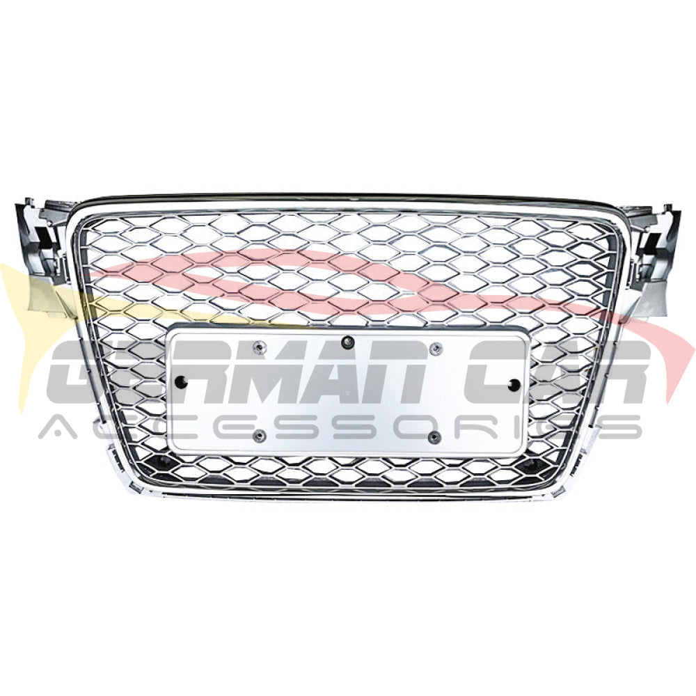 2009-2012 Audi Rs4 Style Honeycomb Grille | B8 A4/S4 Chrome Silver Frame Mesh Front Grilles