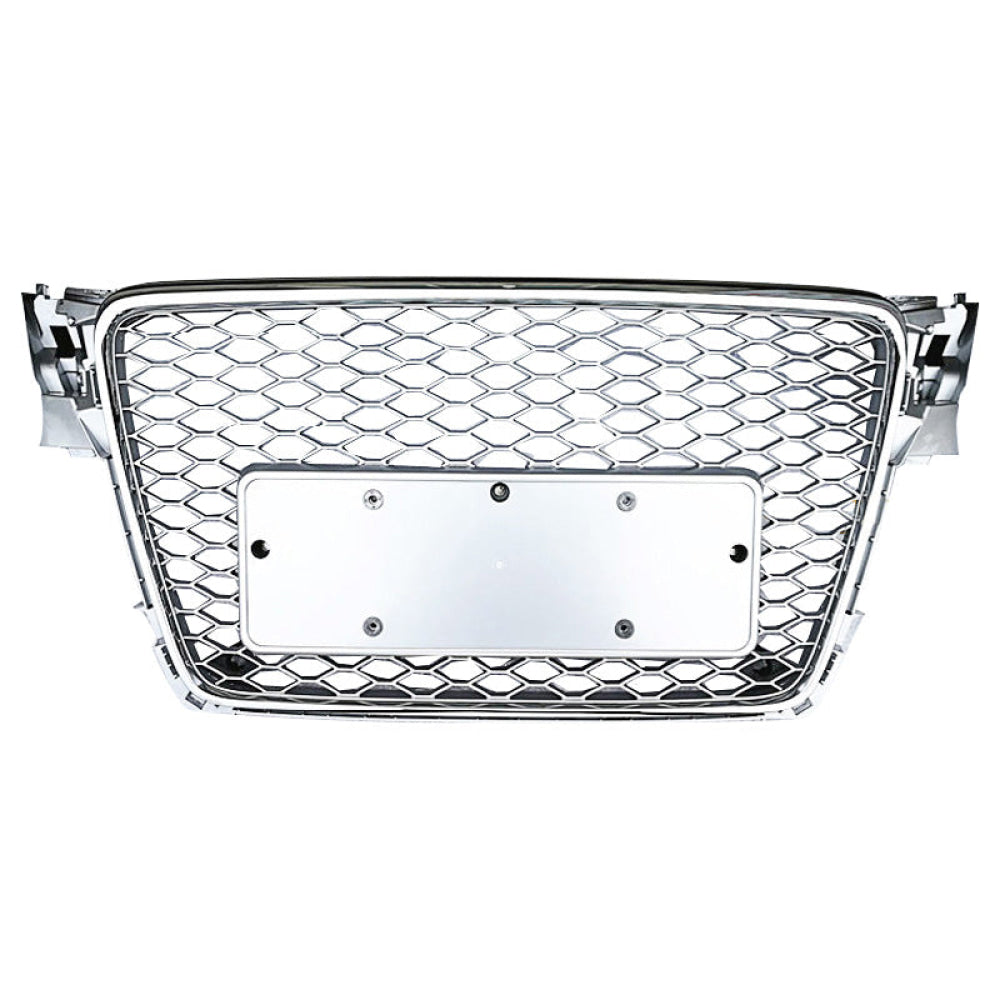 2009-2012 Audi Rs4 Style Honeycomb Grille | B8 A4/S4 Chrome Silver Frame Mesh Front Grilles