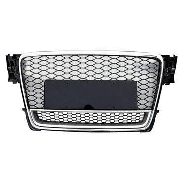 2009-2012 Audi Rs4 Style Honeycomb Grille With Lower Mesh | B8 A4/S4 Chrome Silver Frame Black