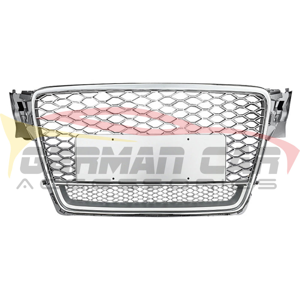 2009-2012 Audi Rs4 Style Honeycomb Grille With Lower Mesh | B8 A4/S4 Chrome Silver Frame Front