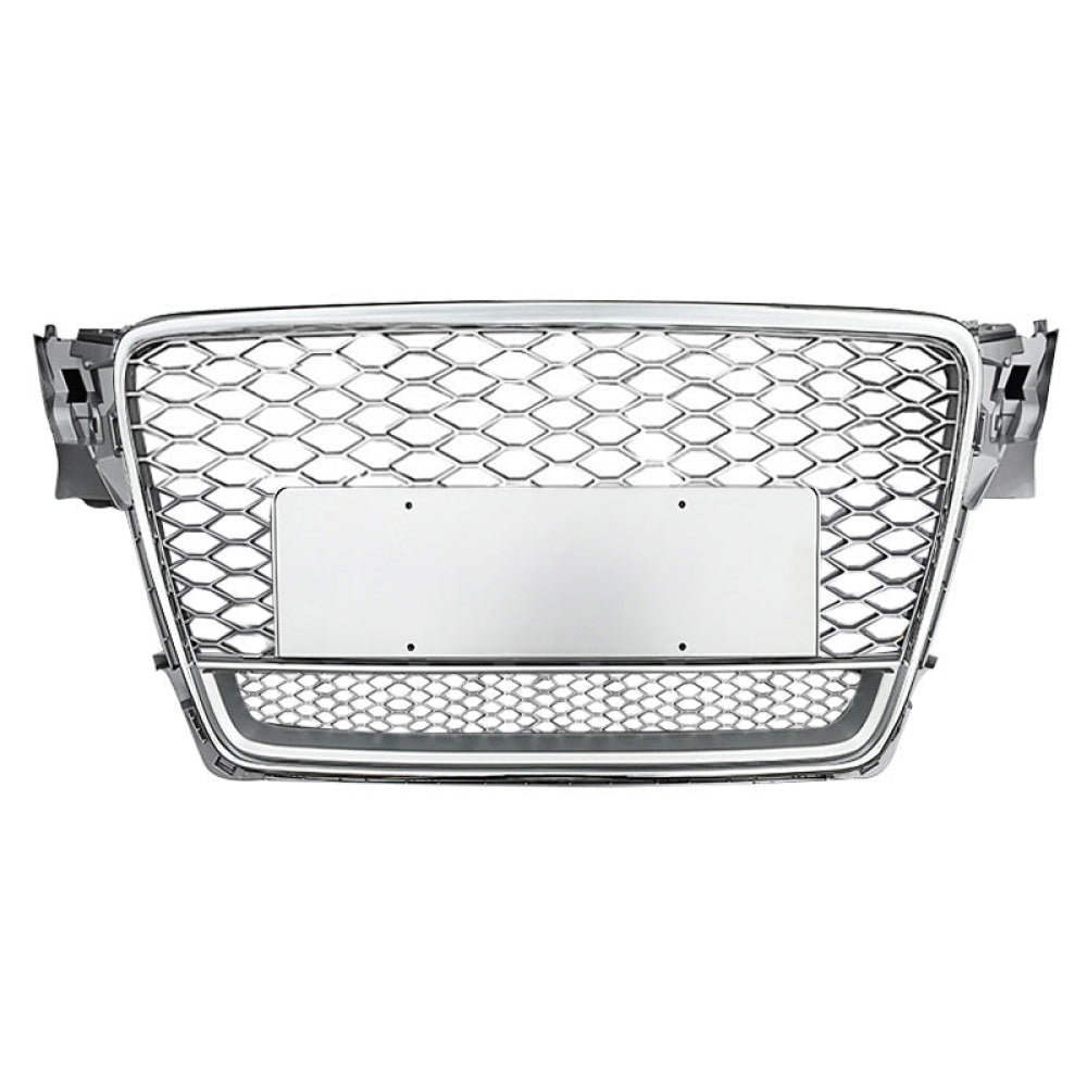 2009-2012 Audi Rs4 Style Honeycomb Grille With Lower Mesh | B8 A4/S4 Chrome Silver Frame Front