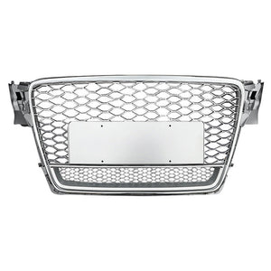 2009-2012 Audi Rs4 Style Honeycomb Grille With Lower Mesh | B8 A4/S4 Chrome Silver Frame Front