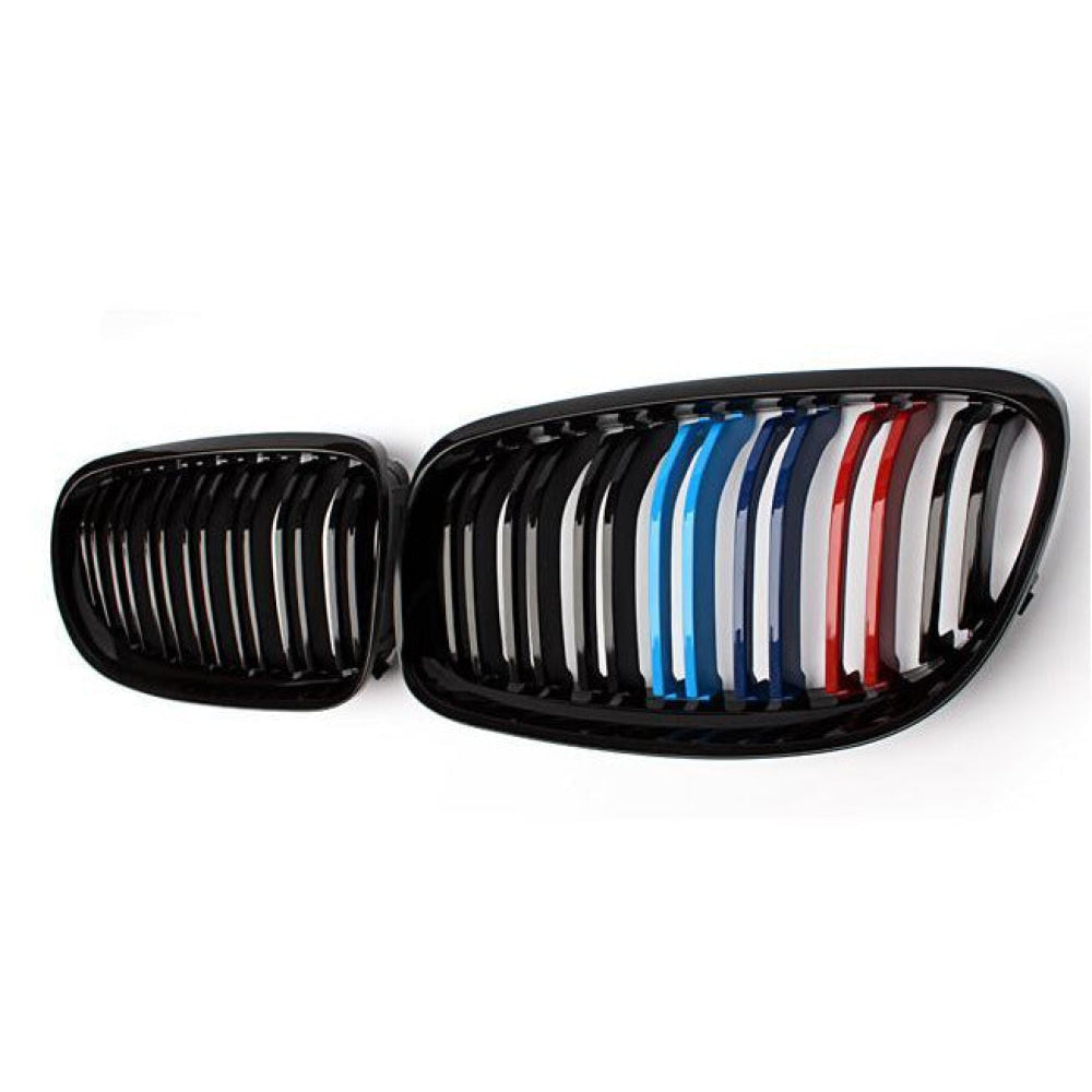 2009-2013 Bmw 3-Series Dual Slat Kidney Grilles | E90/e91/e92/e93 Lci Gloss Black With M Stripe /