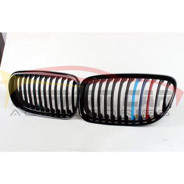 2009-2013 Bmw 3-Series Kidney Grilles | E90/e91/e92/e93 Lci Gloss Black With M Stripe / E90/e91
