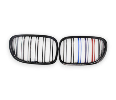 2009-2015 BMW 7-Series Kidney Grilles | F01/F02/F03/F04 Gloss Black with M Stripe Kidney Grilles