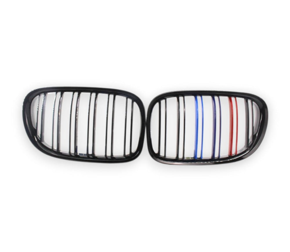 2009-2015 BMW 7-Series Kidney Grilles | F01/F02/F03/F04 Gloss Black with M Stripe Kidney Grilles