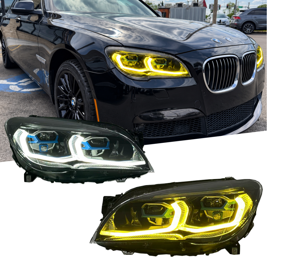 2009-2015 BMW 7-Series Yellow-White DRL G12 Style LED Headlights | F01/F02 - Headlights