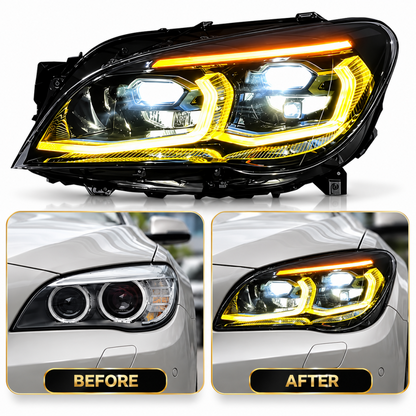 2009-2015 BMW 7-Series Yellow-White DRL G12 Style LED Headlights | F01/F02 - Standard Bi-Xenon Headlights 2013-2015