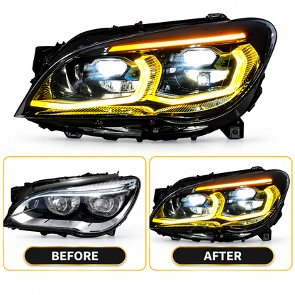 2009-2015 BMW 7-Series Yellow-White DRL G12 Style LED Headlights | F01/F02