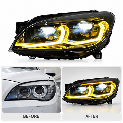 2009-2015 BMW 7-Series Yellow-White DRL G12 Style LED Headlights | F01/F02