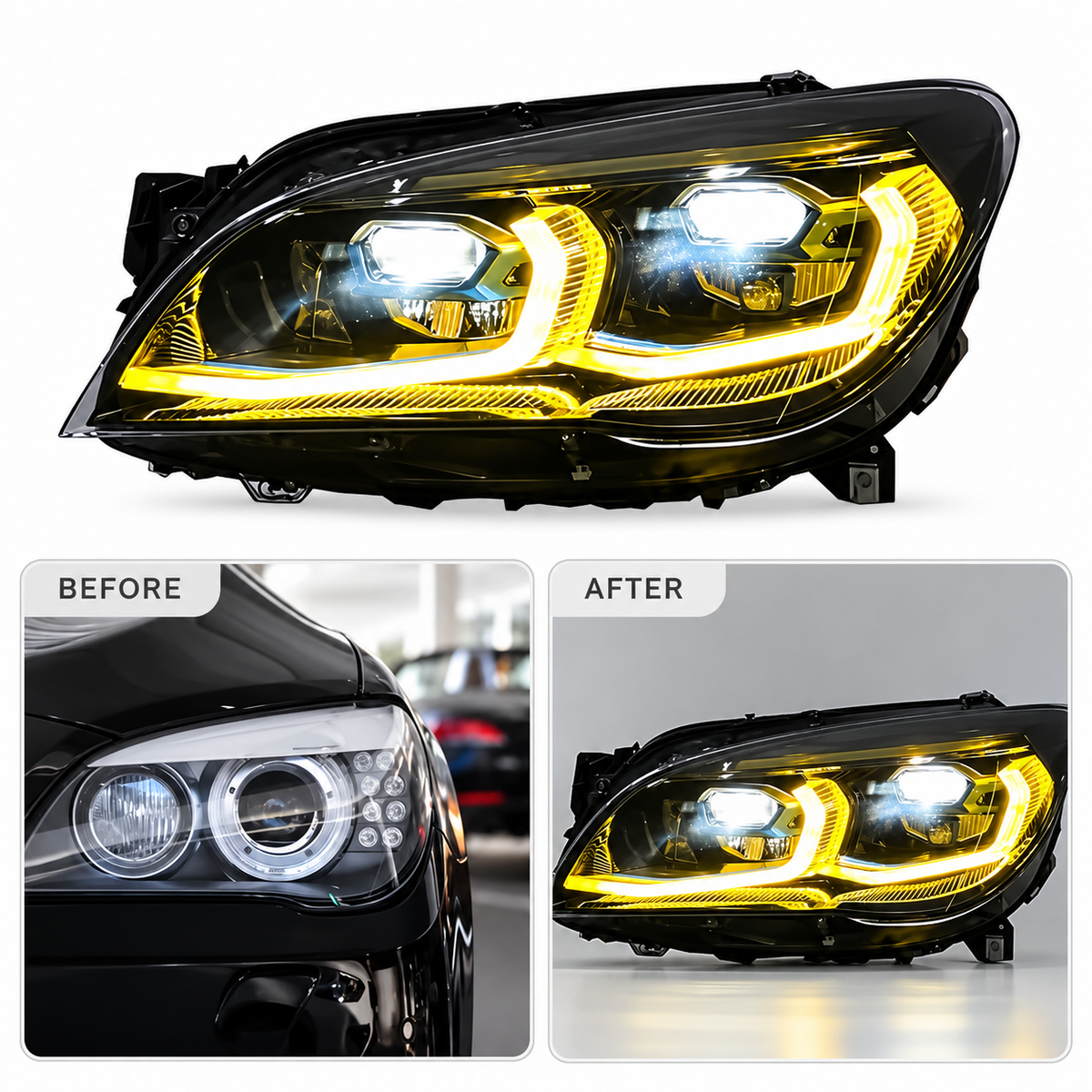 2009-2015 BMW 7-Series Yellow-White DRL G12 Style LED Headlights | F01/F02