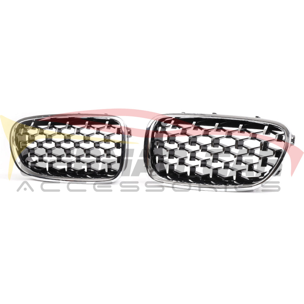2010-2016 Bmw 5-Series Diamond Kidney Grilles | F10/f11 Chrome With Middle