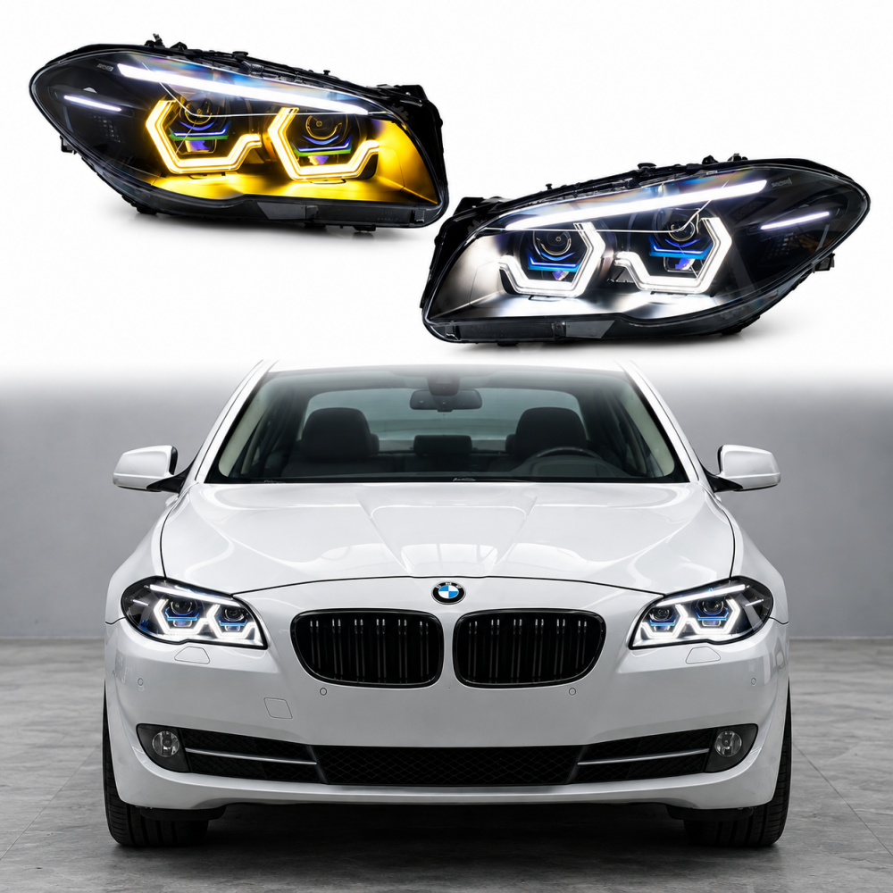 2011-2016 BMW M5/5-Series Yellow-White DRL Laser Style Headlights | F10 - Headlights