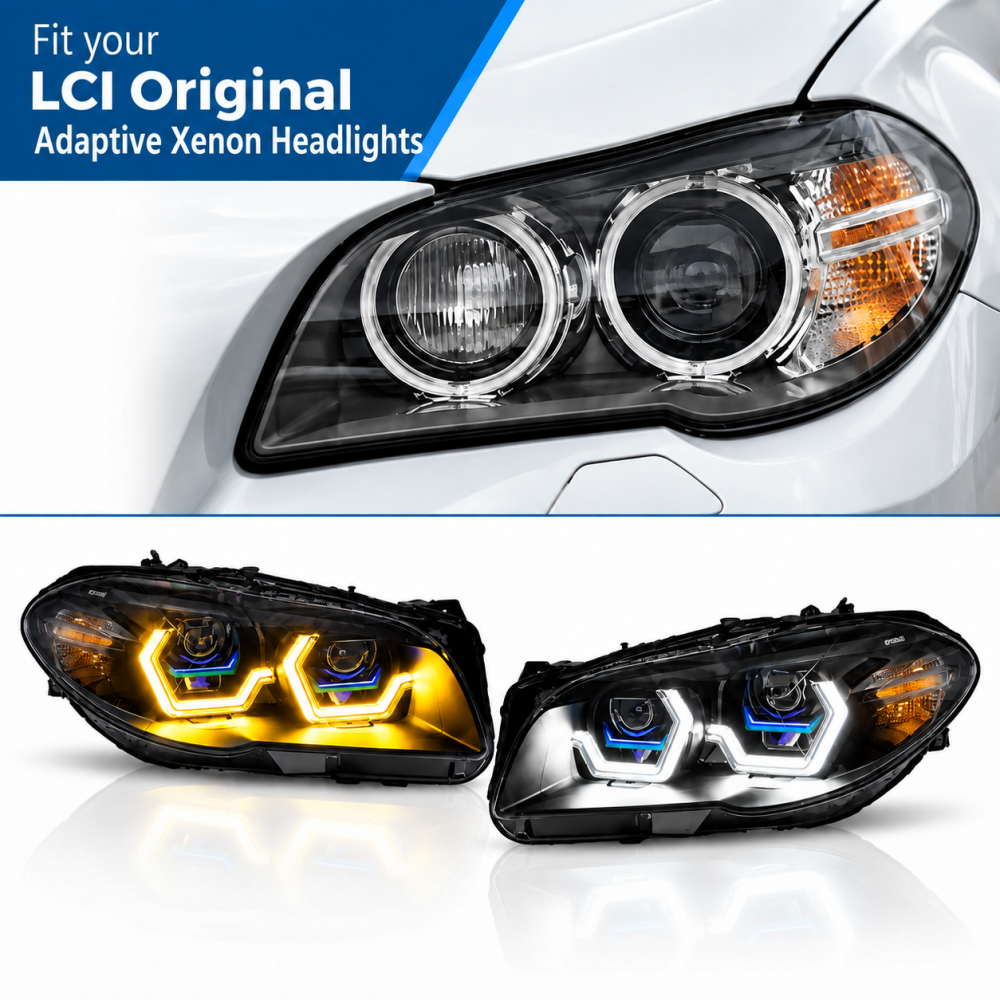 2011-2016 BMW M5/5-Series Yellow-White DRL Laser Style Headlights | F10 - LCI (2014-2016) Adaptive Xenon - Headlights