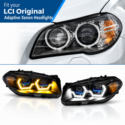 2011-2016 BMW M5/5-Series Yellow-White DRL Laser Style Headlights | F10 - LCI (2014-2016) Adaptive Xenon - Headlights