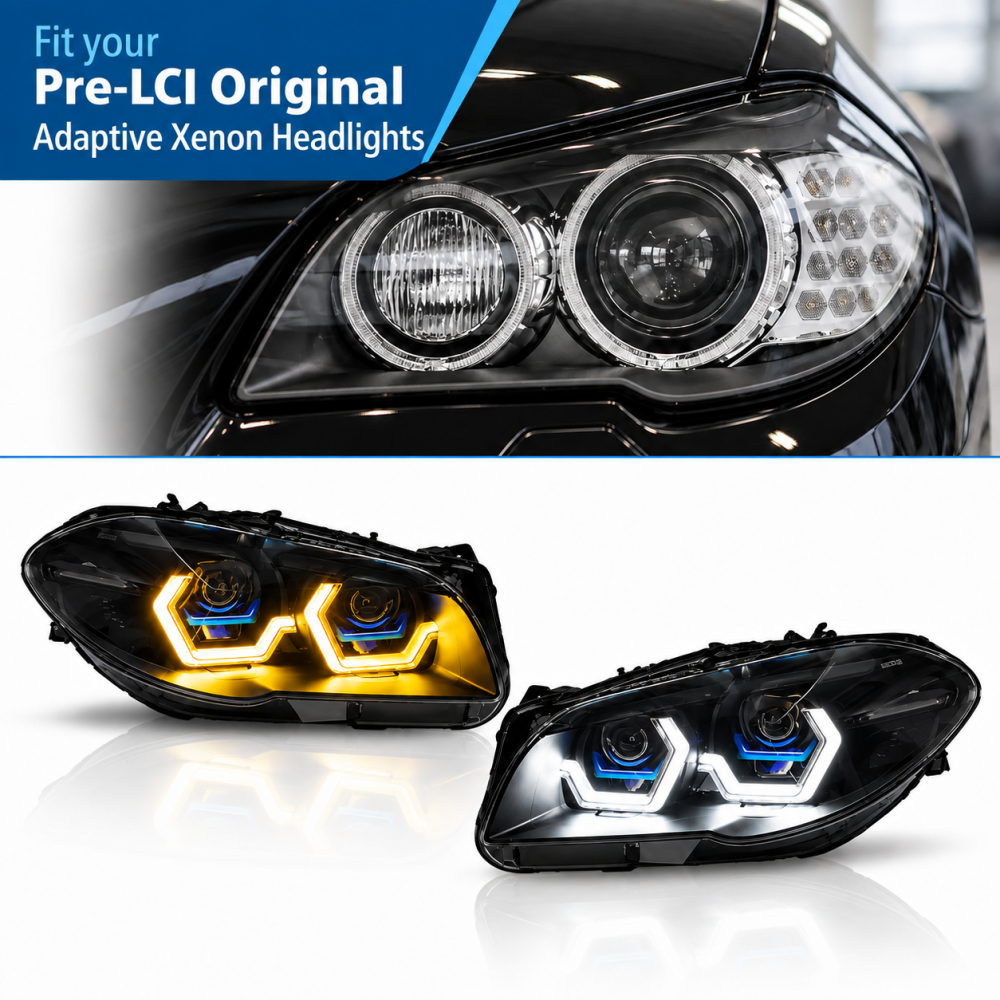 2011-2016 BMW M5/5-Series Yellow-White DRL Laser Style Headlights | F10 - Pre-LCI (2010-2013) Adaptive Xenon