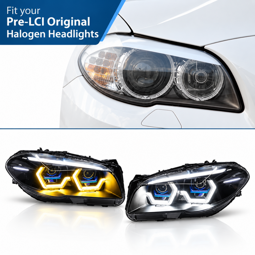 2011-2016 BMW M5/5-Series Yellow-White DRL Laser Style Headlights | F10 - Headlights