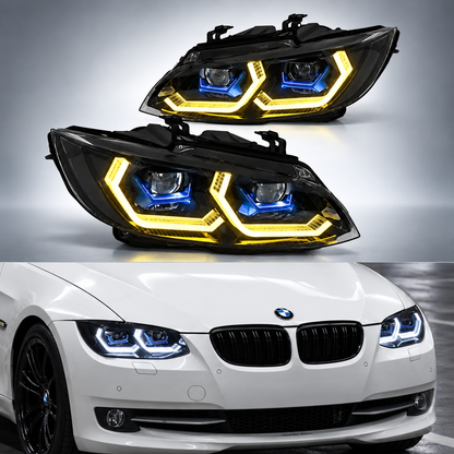 2011-2013 BMW 3-Series/M3 Yellow-White DRL Ikon Style Headlights | E92/E93 LCI