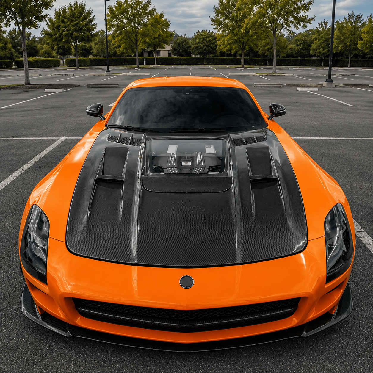 2011-2015 Mercedes-Benz SLS AMG Glass Engine Cover Carbon Fiber Hood | C197/R197