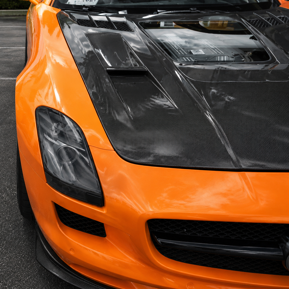 2011-2015 Mercedes-Benz SLS AMG Glass Engine Cover Carbon Fiber Hood | C197/R197