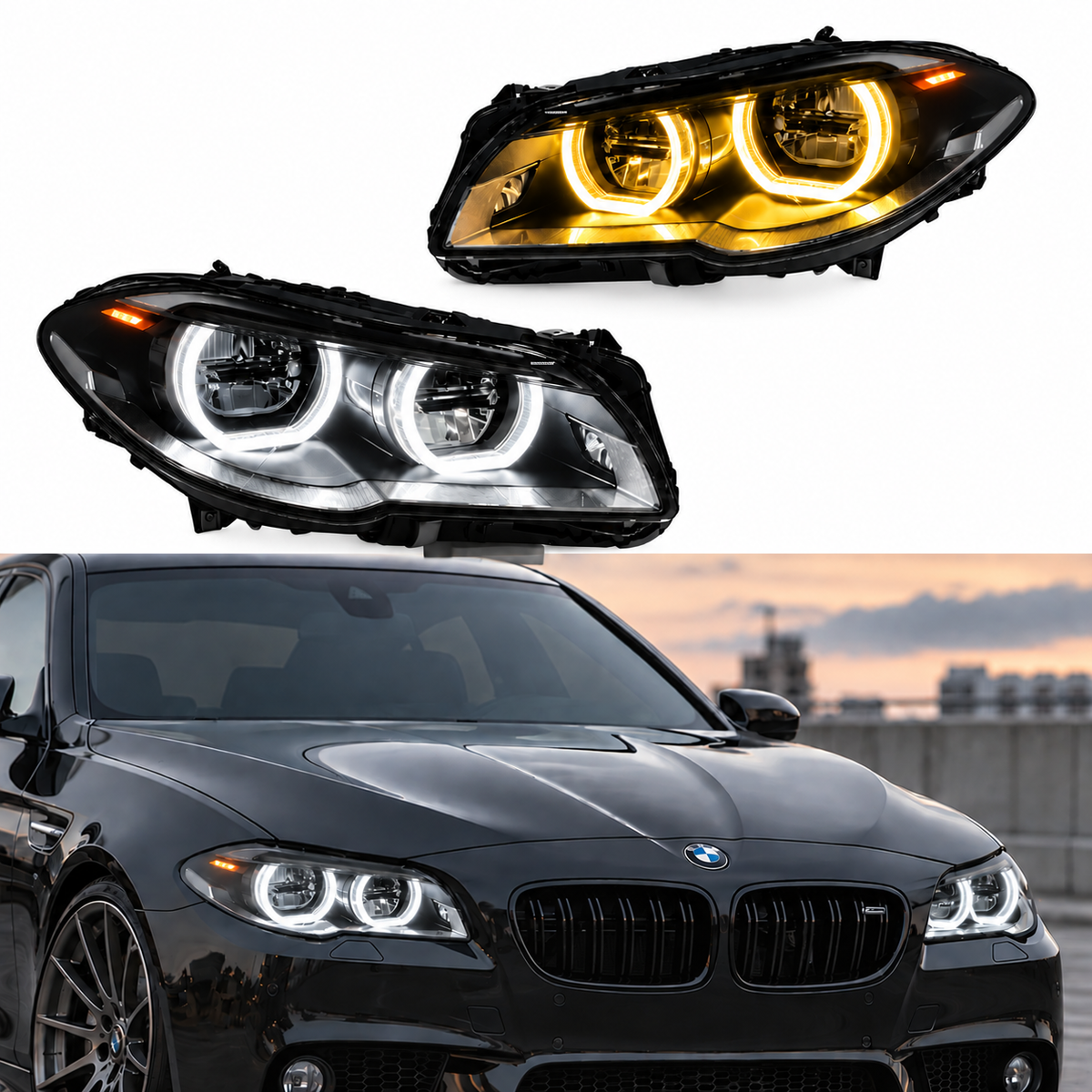 2010-2016 BMW M5/5-Series Yellow-White DRL LED Headlights | F10