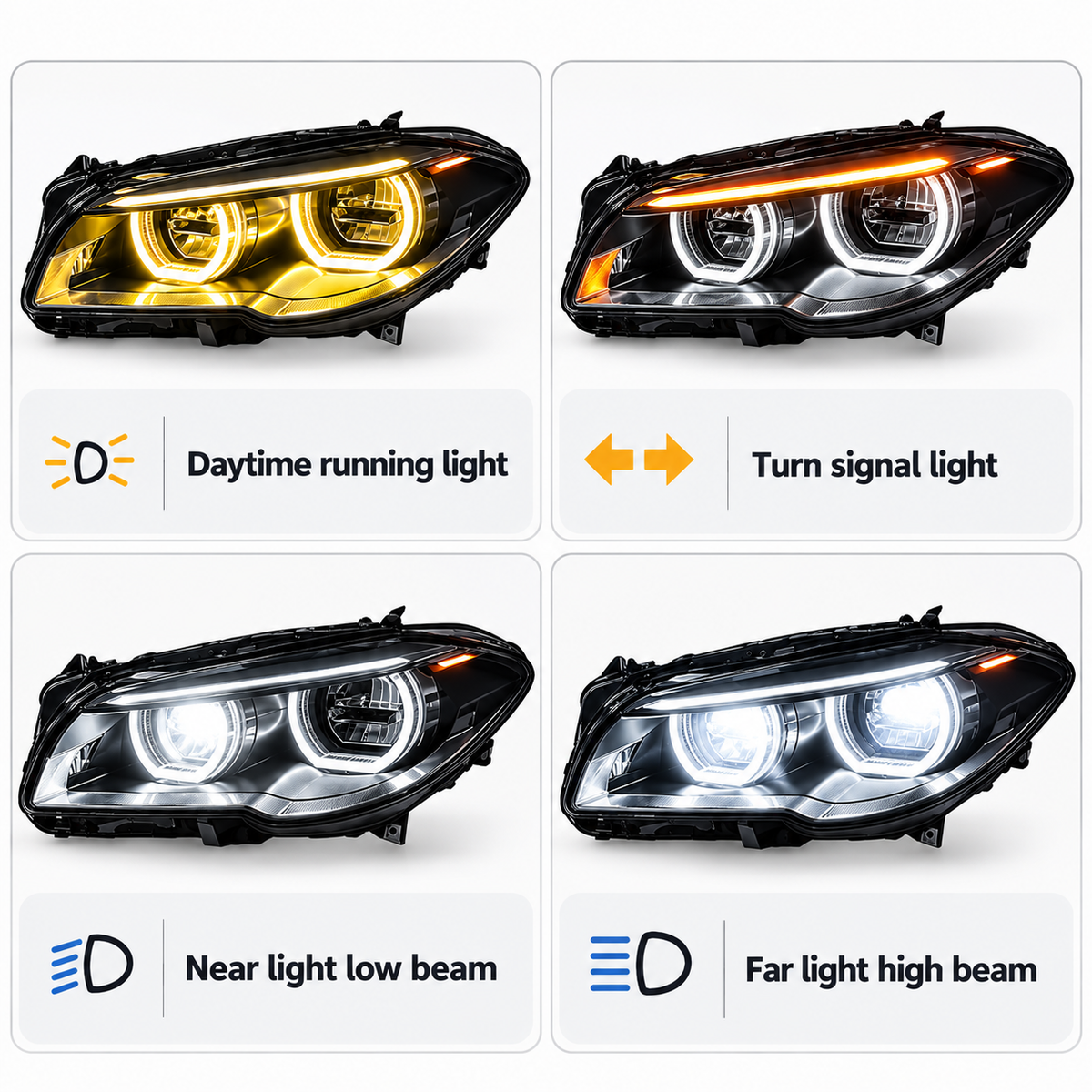2010-2016 BMW M5/5-Series Yellow-White DRL LED Headlights | F10
