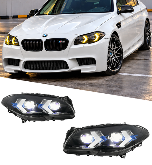 2010-2016 BMW M5/5-Series Yellow-White DRL Snake Eyes Style LED Headlights | F10